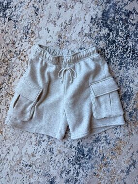 Women’s Light Gray Drawstring Cargo Sweatshorts
